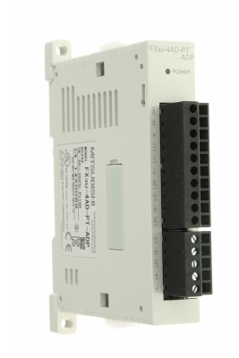 ПЛК: Модули ввода/вывода FX3U-4AD-PT-ADP Mitsubishi MELSEC FX PLC I/O Module 4 (PT100) Inputs, 5 → 24 V dc, 90 x 17.6 x 89.5 mm