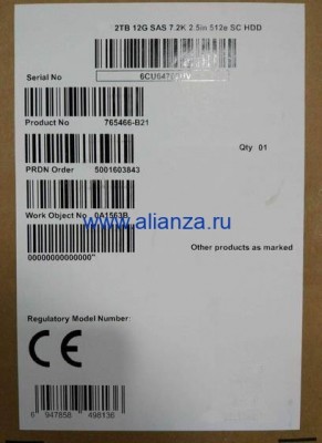 765466-B21 Жесткий диск HP Enterprise 2 Тб 2.5' 7200 об/мин