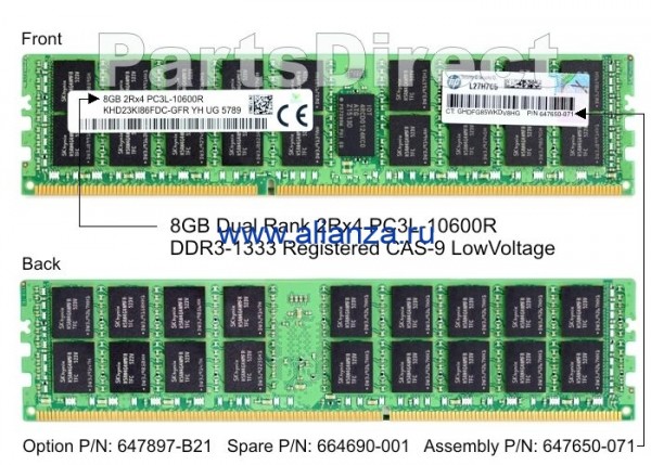 647897-B21 Оперативная память HP 8-GB (8GB) LP SDRAM RDIMM