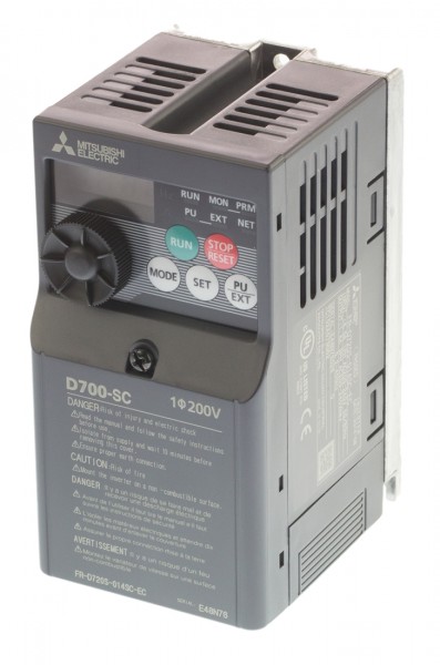 Инверторные приводы FR-D720S-014SC-EC Mitsubishi FR-D720S Inverter Drive 0.2 kW No, 1-Phase In, 230 V ac, 1.4 A, 0.2 → 400Hz Out, ModBus, IP20